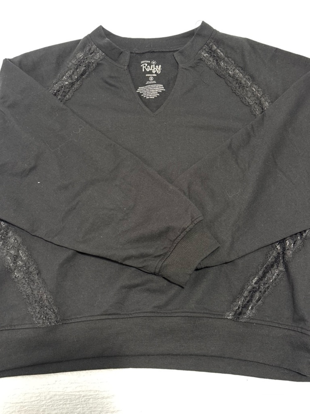 Jantzen Black Lace-Trim Pullover Sweatshirt